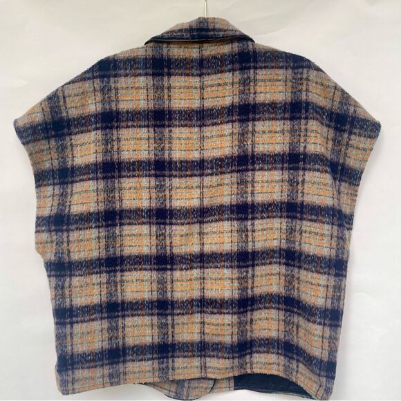 Anthropologie Andersen & Lauth Plaid Oversize Jacket Short Sleeve Cape Snaps OS - Picture 13 of 13